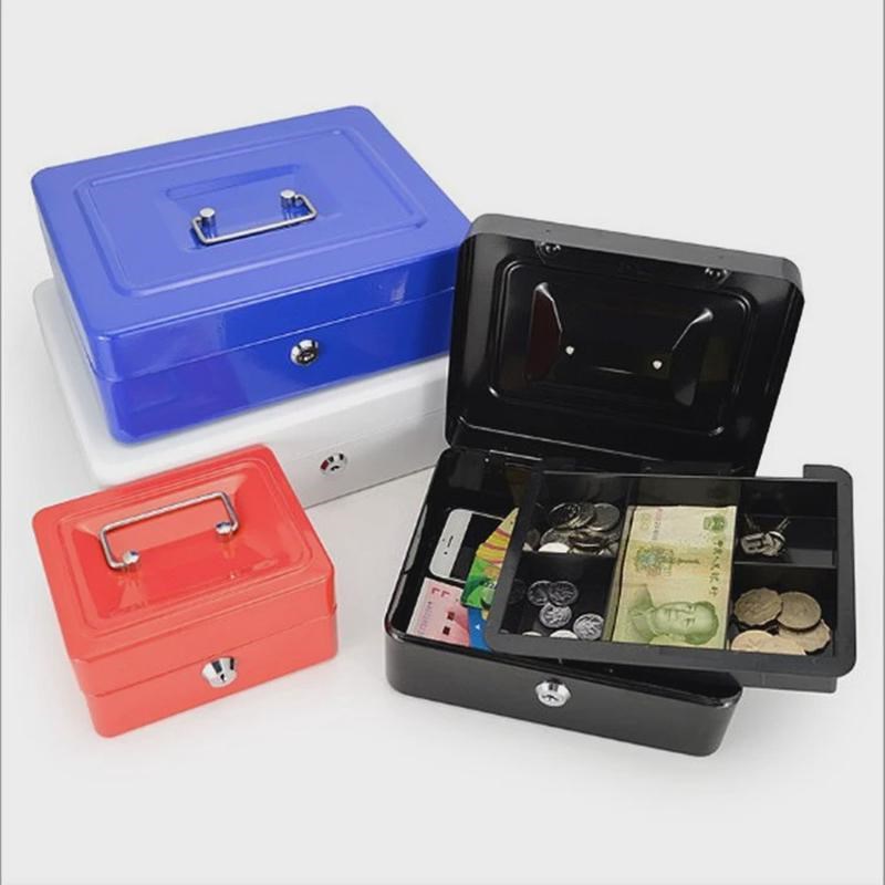 手提金属小钱f箱带锁收银箱储蓄罐迷你保险箱收纳铁盒密码钱盒