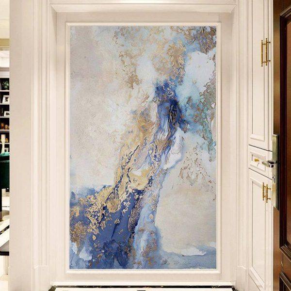 抽象玄关背景墙壁纸现代油画客厅轻奢简约壁画走廊过道竖版墙纸8D