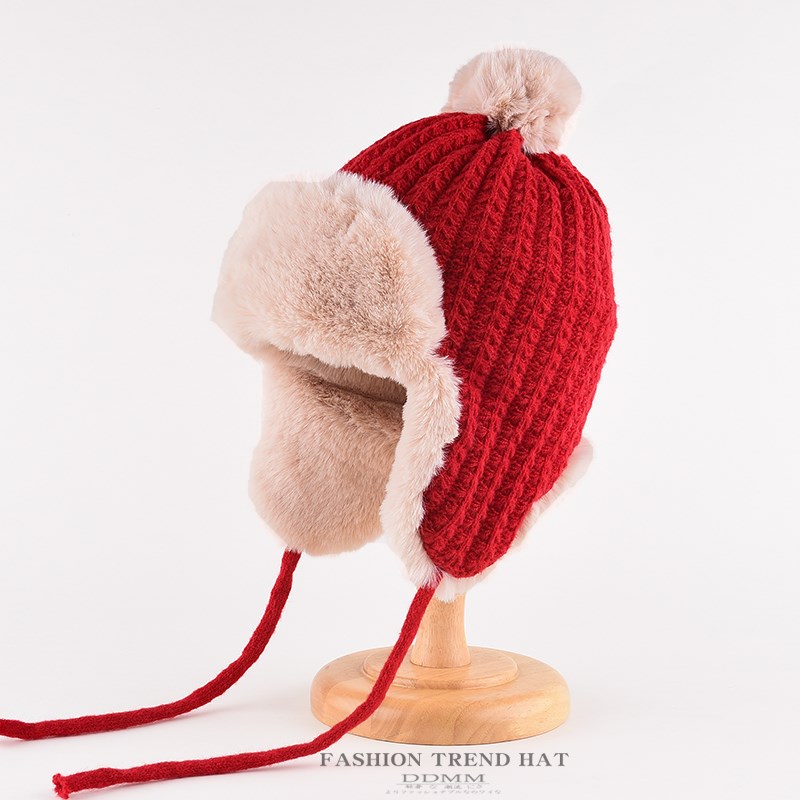 可爱毛线帽子女秋冬季保暖防寒针织帽东北加绒加S厚骑车护耳雷锋
