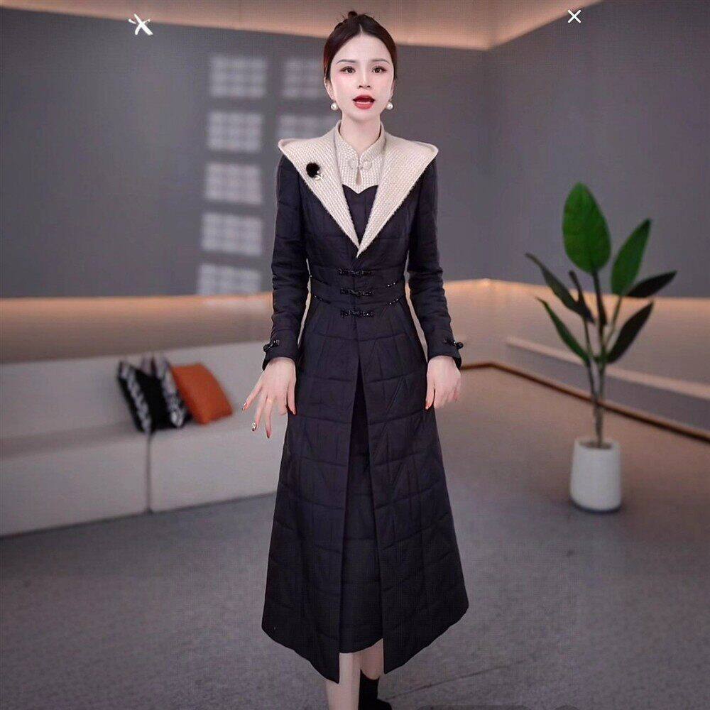 高端蓄热棉大衣搭连衣裙女2026秋冬修身显瘦遮肚中长款保暖套裙