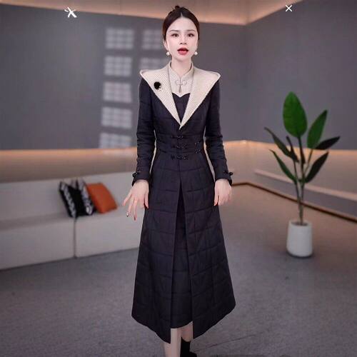 高端蓄热棉大衣搭连衣裙女2026秋冬修身显瘦遮肚中长款保暖套裙