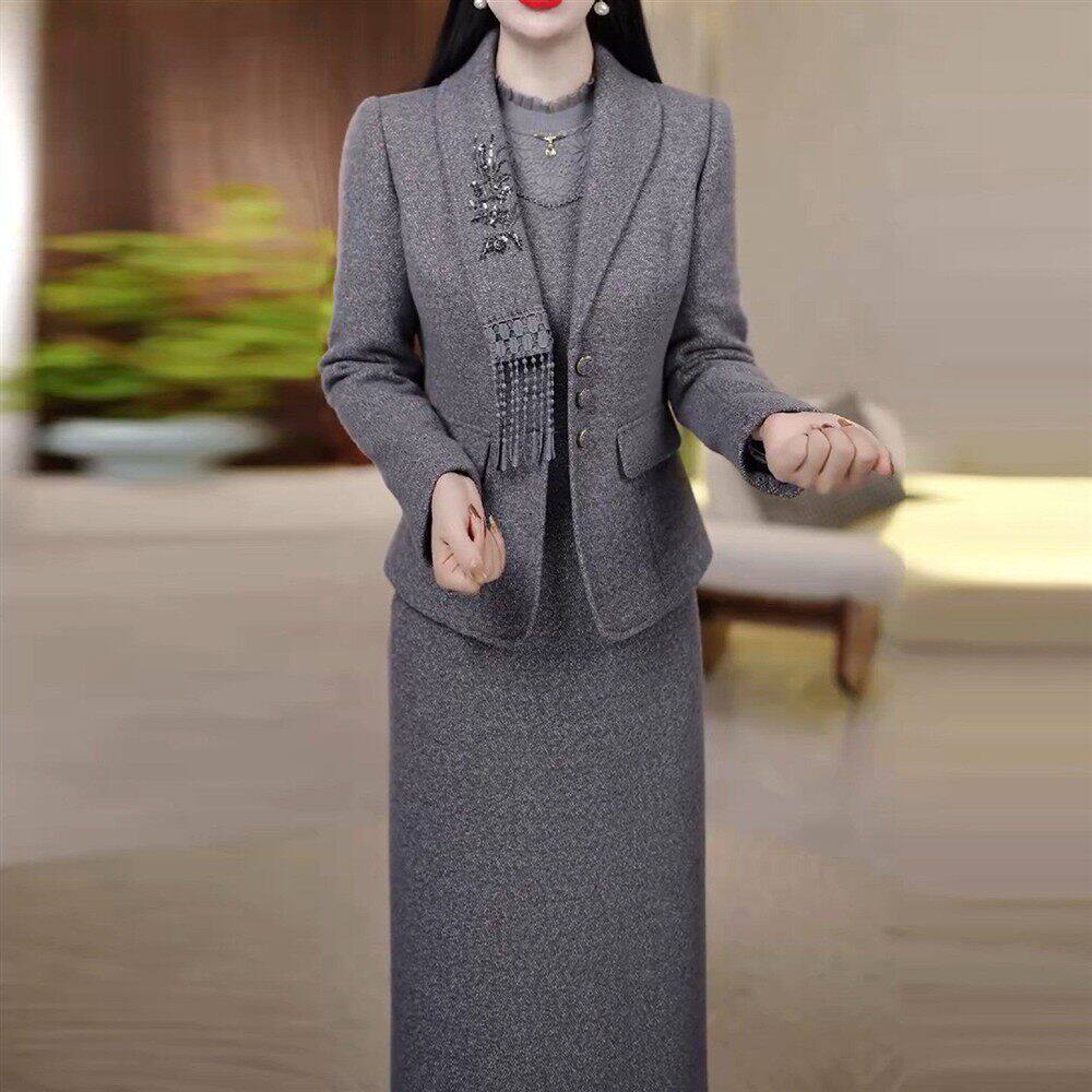 小香风西服套装连衣裙2026新款女秋冬十三行爆款轻奢高级感两件套