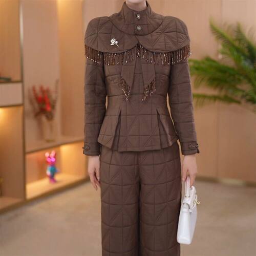 棉服高端时尚复古夹棉套装女2026冬季新款减龄加厚保暖裤装两件套