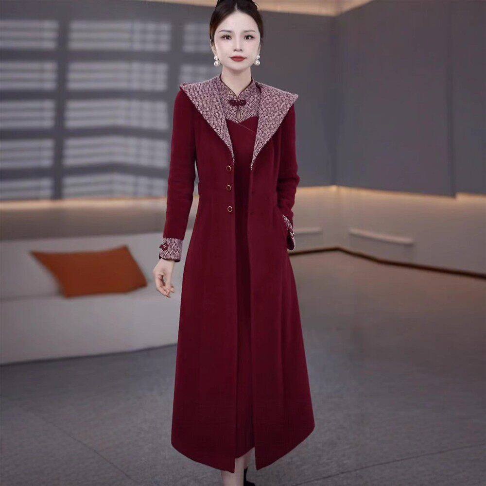 夹棉外套+新中式改良旗袍裙2026秋冬新款高贵气质中老年套裙女