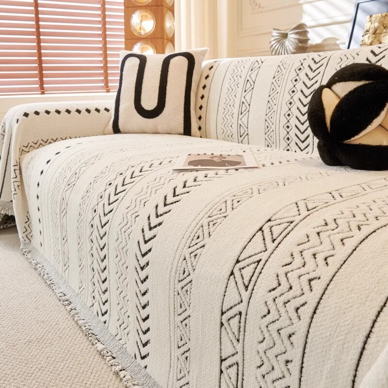 短毛绒沙b发盖布冬季加厚中古风坐垫直排沙发盖巾一体式全盖沙发