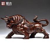檀木工艺品牛家居生雕华尔街牛摆件礼品黑客厅装 饰红木实木雕刻肖