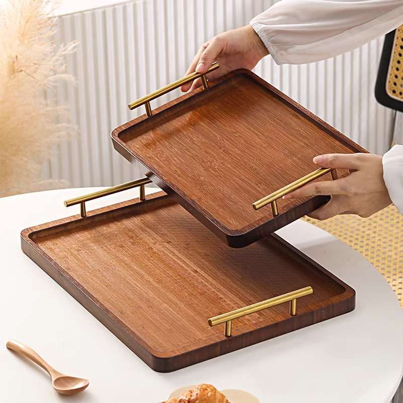 竹木托盘长方形家用餐盘餐具木质点心盘酒店茶盘带把手竹盘子商用