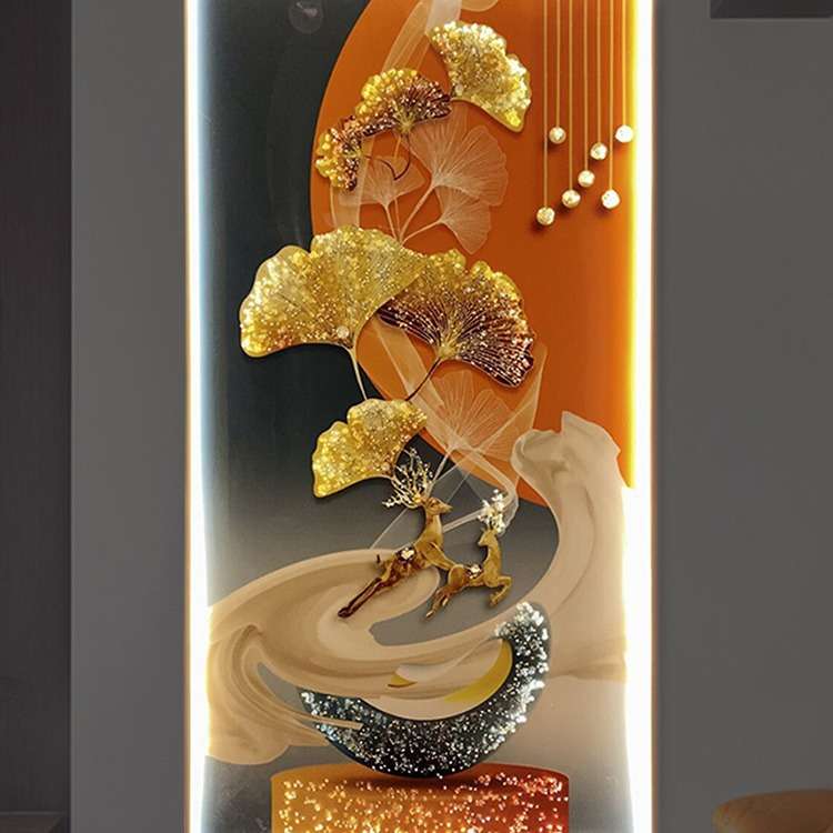 现代轻奢晶瓷镶钻挂画LED氛围灯入户玄关装饰画大气走廊过道壁画图片