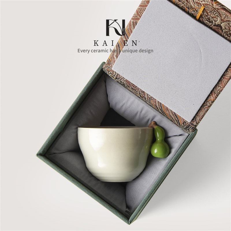楷恩葫芦茶杯陶瓷家用o个人主人杯子草木灰高档品茗单杯礼盒装定