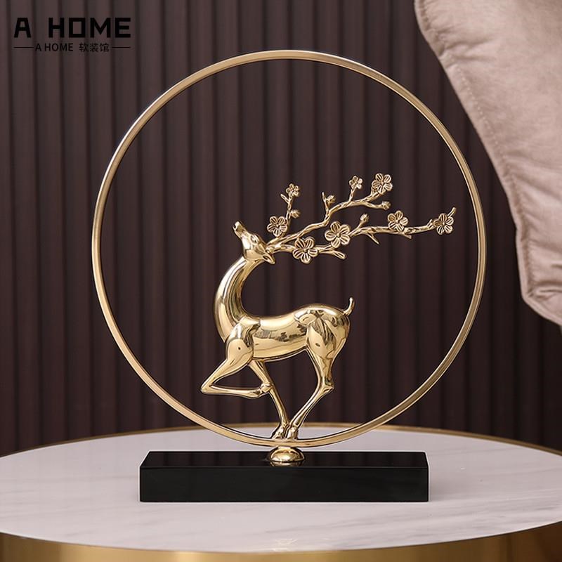 新中式纯铜梅花鹿摆件o创意客厅桌面装饰玄关酒柜电视柜轻奢装饰
