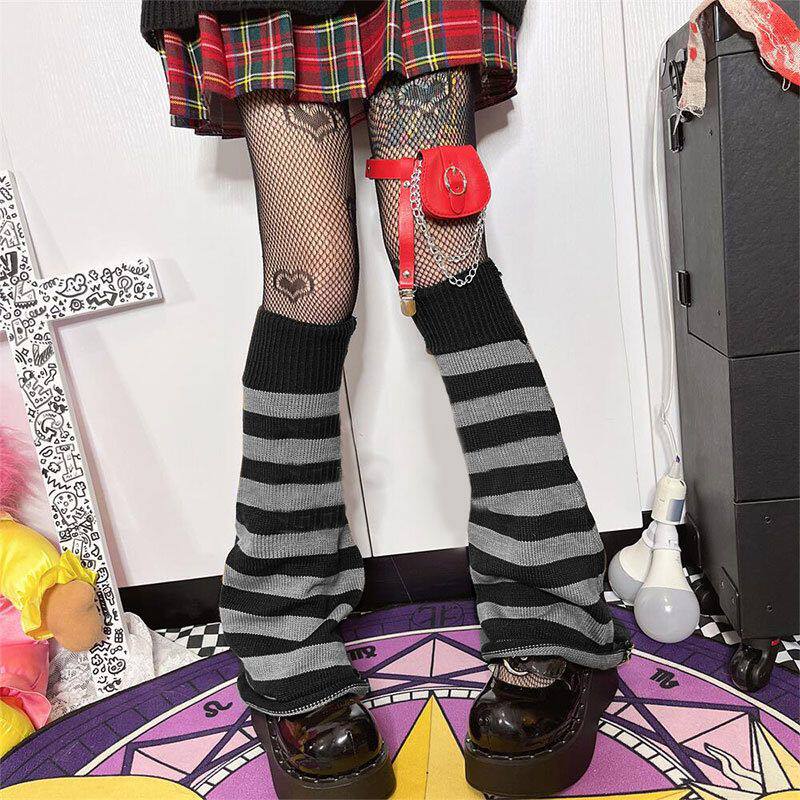 比条纹袜套套袜秋冬袜套阔腿针织