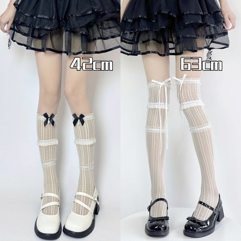 袜蝴蝶结珍珠芭蕾中筒袜女风过膝