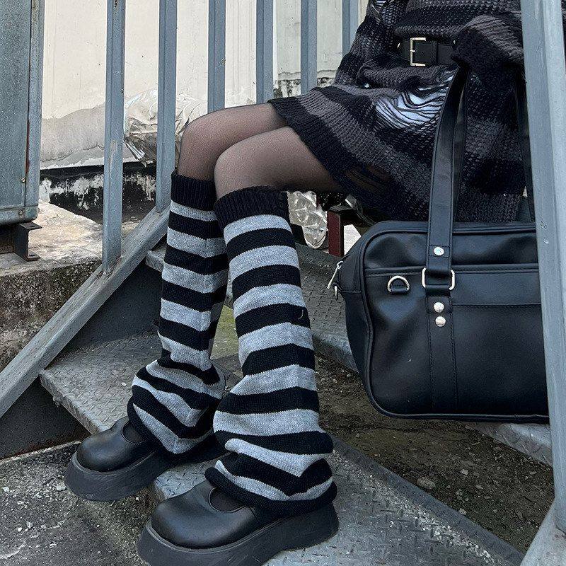 袜脚套显瘦秋冬撞色针织中筒小腿千禧风辣妹保暖条纹阔腿袜套堆堆,女士内衣/男士内衣/家居服,中筒袜,淘宝优惠券,粉丝福利购,淘宝优惠卷
