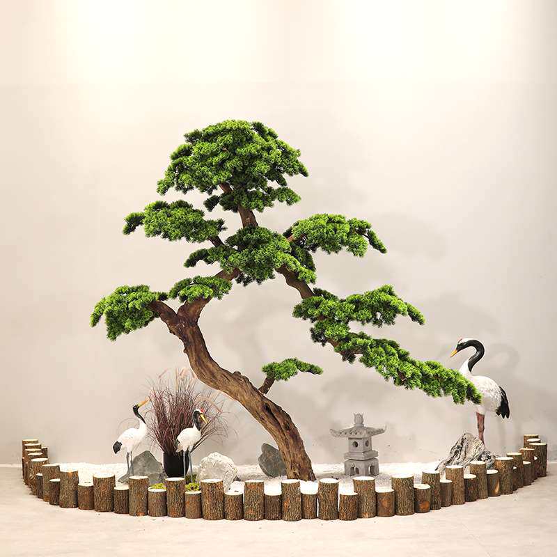 大型迎客松仿真松树崖柏罗汉松绿植摆件中国风美人松景观橱窗装饰