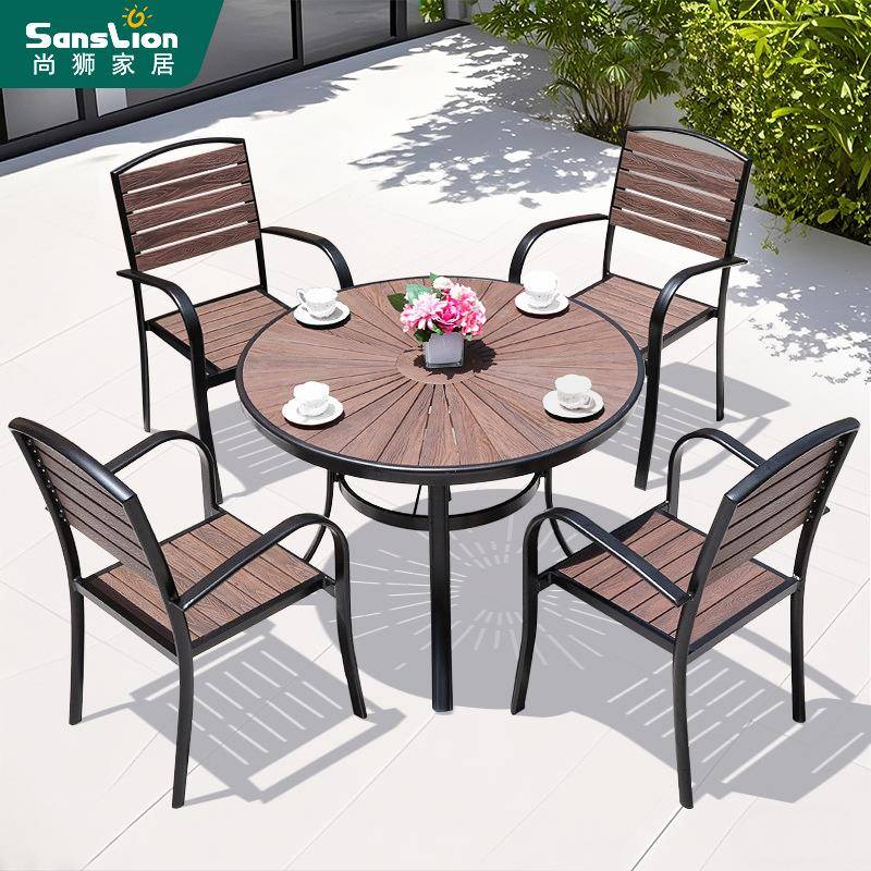 户外塑木桌椅庭院花园室外咖啡厅桌椅奶茶店桌椅防腐木塑木桌椅子