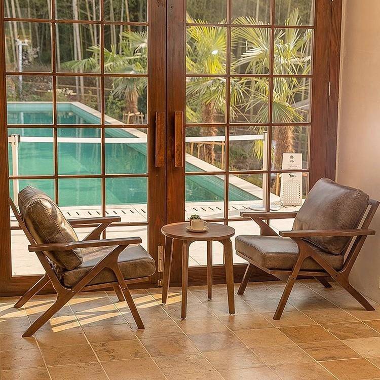 复古烫金布实木单人沙发椅餐厅咖啡厅实木桌椅组合家用客厅休闲椅