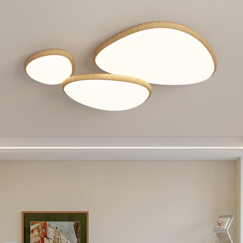 原木奶油风灯具客厅主灯鹅卵石云朵灯吸顶灯现代简约大气超薄灯具