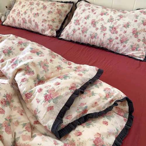 A类母婴级全棉双层纱床上四件套法式少女花边纯棉床单被套三件套4