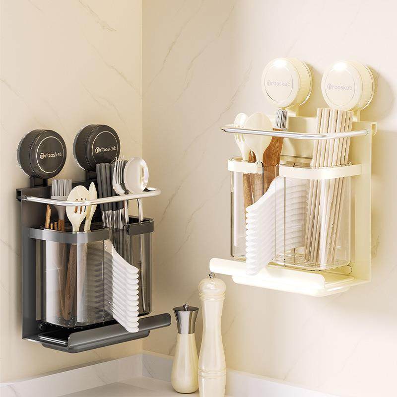 吸盘筷子筒壁挂式免打孔厨房沥水筷笼家用新款筷桶勺子筷子收纳盒