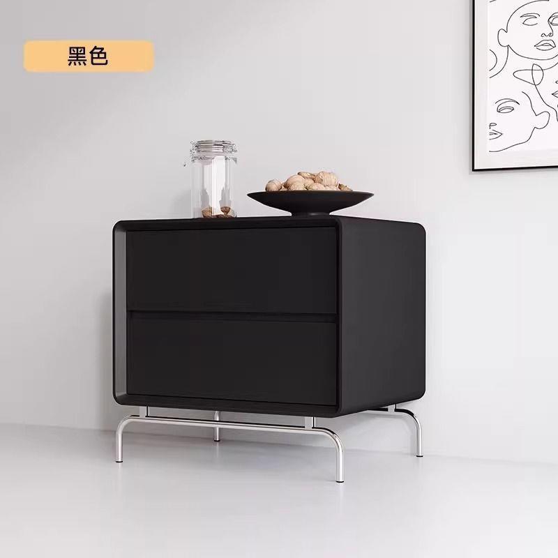卧室实木黑色床头柜简约现代收纳床边柜轻奢高级创意家用储物柜