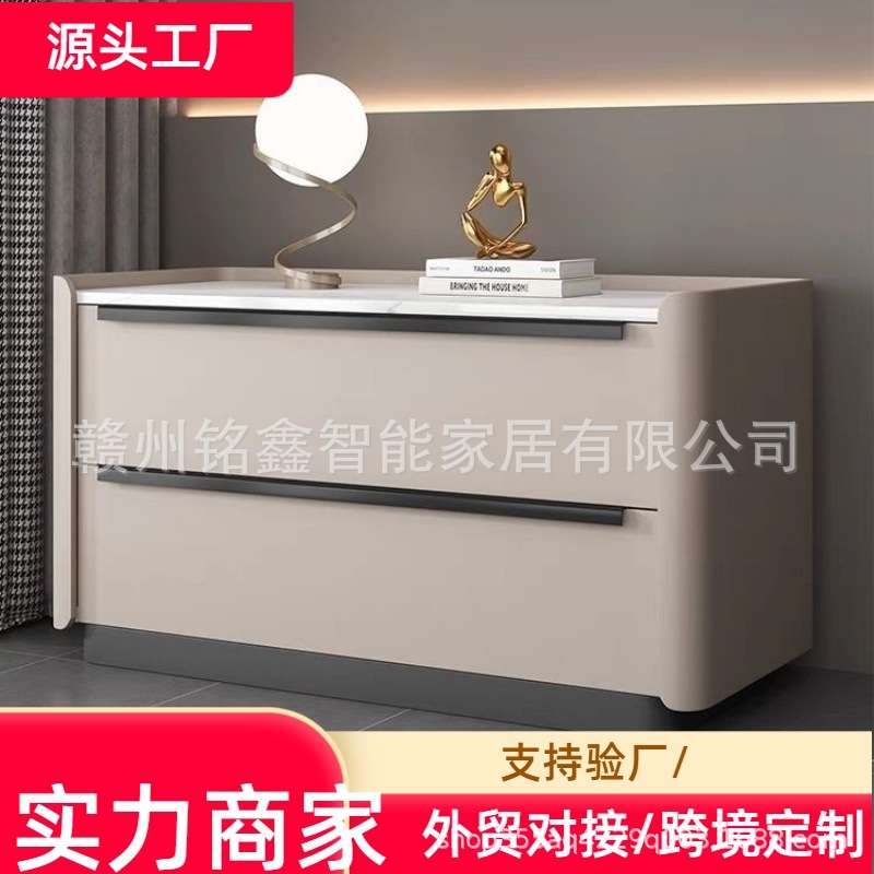 新款岩板面大尺寸床头柜现代简约奶油风轻奢高端家用卧室实木收纳