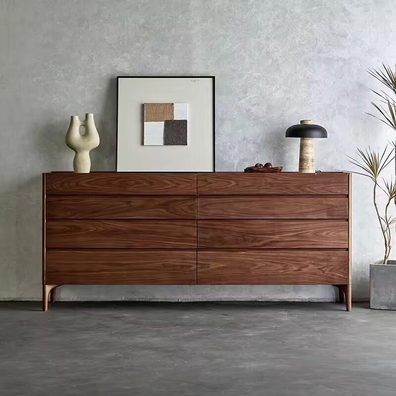 北欧黑胡桃八斗柜全实木卧室收纳柜简约原木九斗柜T北欧风床尾边