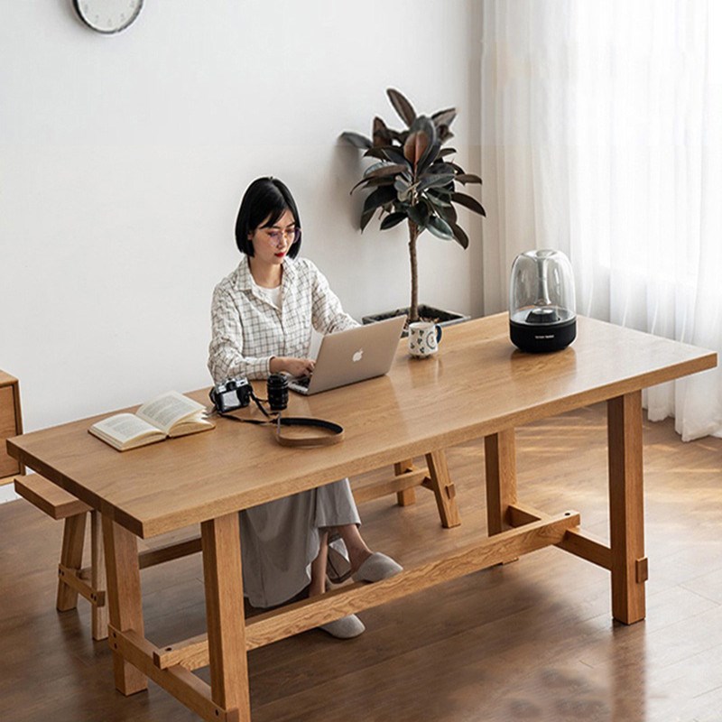 北欧实木大板桌现代办公室长条桌C子凳子工作台家用原木餐桌台组