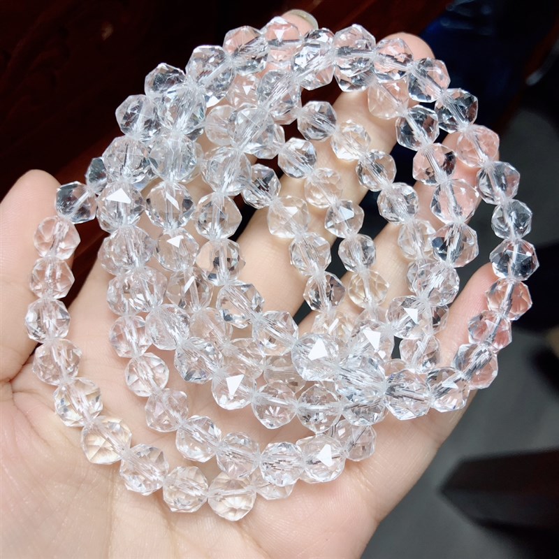 R838 天然白水晶刻面单圈手链切面钻石工艺8Omm简约水晶首饰礼物