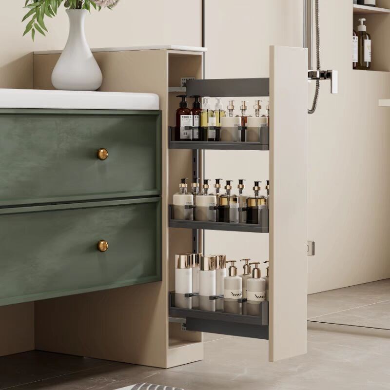 卫生间半a墙拉篮侧装抽屉式干湿分离边柜储置物架极窄浴室抽拉柜