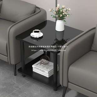 正方形边几沙发边柜黑色钢化玻璃小茶几小桌子边桌方桌办公室接待