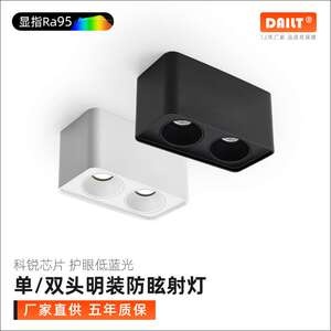 厂家直供明装射灯家用客厅无主灯方形led筒灯深防眩双头斗胆灯