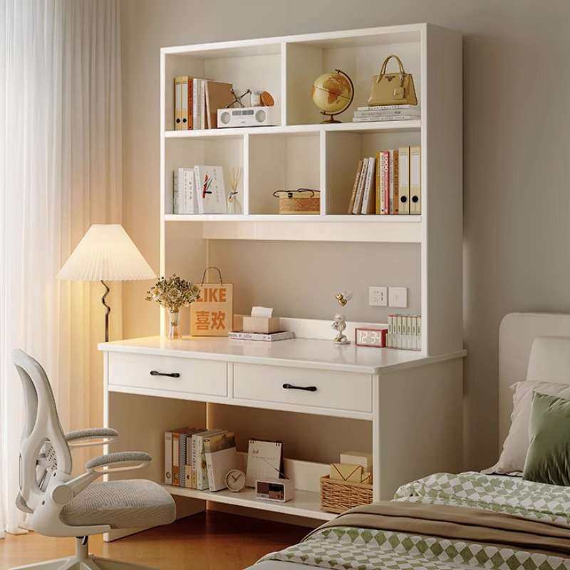实木书桌书架一体卧室中小学生学习桌写字台奶油白色小尺寸电脑桌,3C数码配件,USB灯,淘宝优惠券,粉丝福利购,淘宝优惠卷