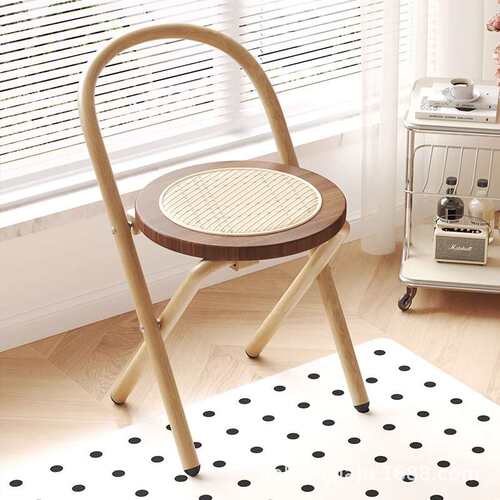 折叠椅子靠背家用藤编餐桌椅奶油风家用餐椅可折叠户外凳子马扎凳 - 封面