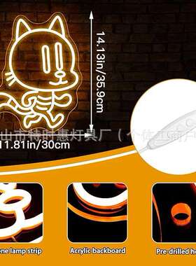 跨境热卖霓虹灯Cat招财猫氛围灯面馆发光招牌猫咪嗦粉LED发光灯牌