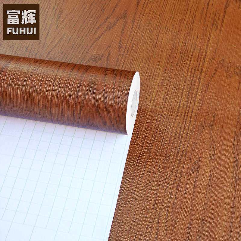 木纹贴纸防水壁纸自粘墙纸家具柜子桌面翻新贴纸中式棕色木纹50米