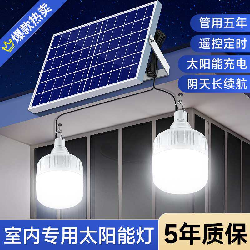 2026新款太阳能户外庭院电灯家用充电室内照明一拖二分体式挂灯泡