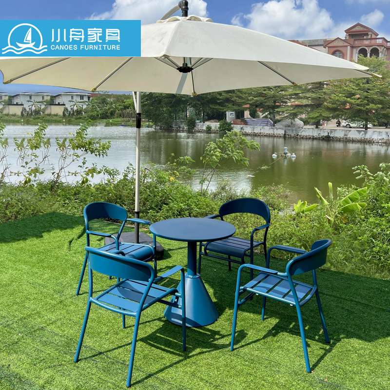 庭院花园休闲简约桌椅室外奶茶店咖啡厅蓝色铁艺茶几椅子组合家具