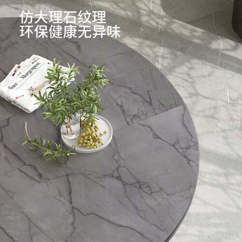 折叠圆桌仿大理石餐桌家用吃饭桌子带转盘饭桌轻奢简约现代折叠桌