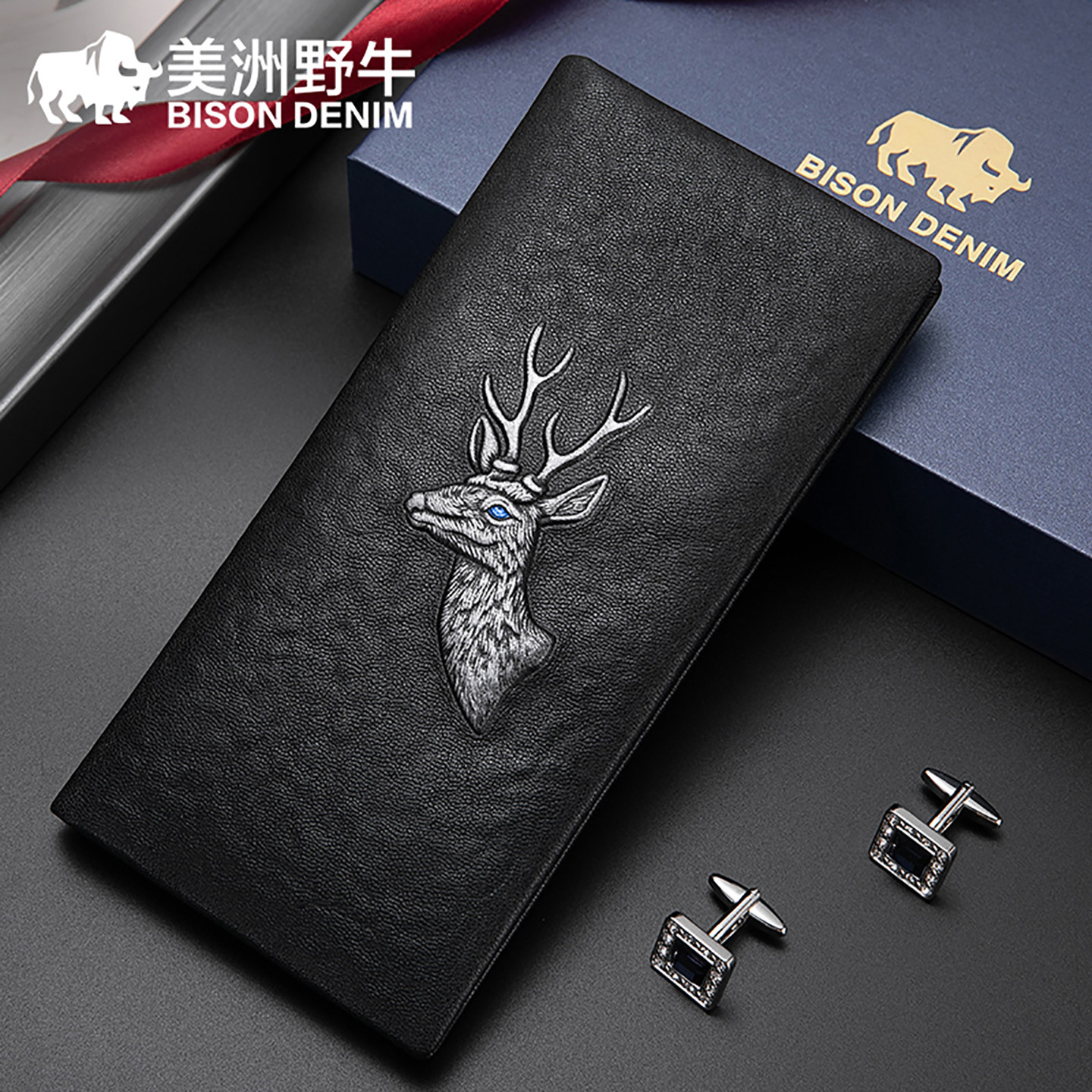 美洲野牛男士钱包长款真皮2026新款头层牛皮青年钱夹多卡位皮夹子