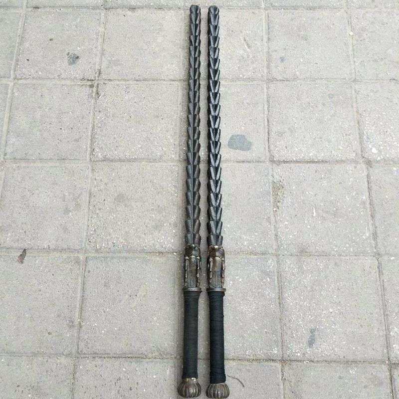武术器械仿古做旧十八般兵器钢鞭双锏 龙头实心双鞭兵器麦穗鞭