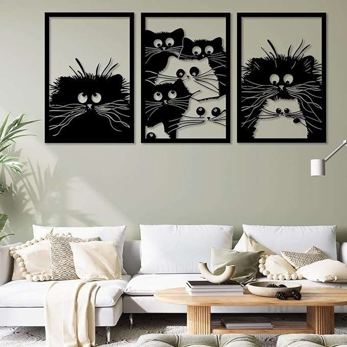 北欧猫金属壁画可爱的猫金属墙饰客厅卧室办公室的猫墙饰