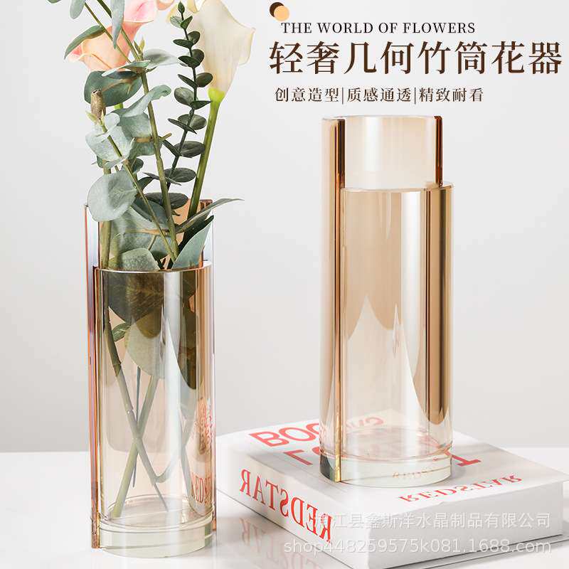 轻奢几何竹筒水晶花器客厅玄关电视柜茶室民宿直播间床头柜工艺品