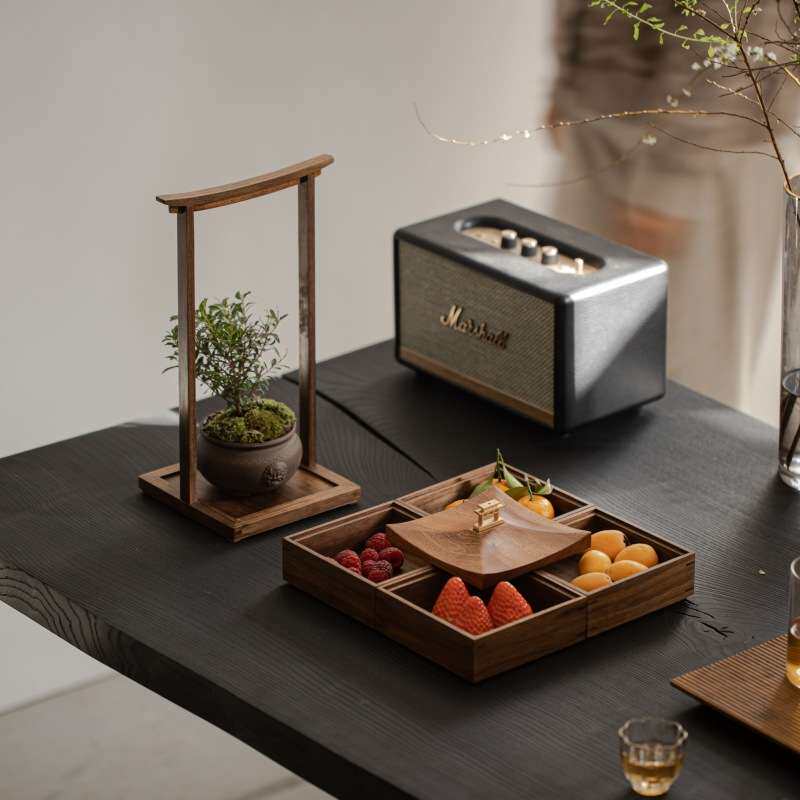 北美黑胡桃木坚果盘户外糕点收纳盒便携式食盒茶盒轻奢手提盒茶盒