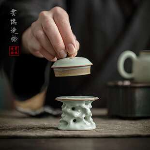 天青汝瓷盖置茶壶盖碗盖子配件汝窑陶瓷盖置壶盖托茶具垫茶道摆件