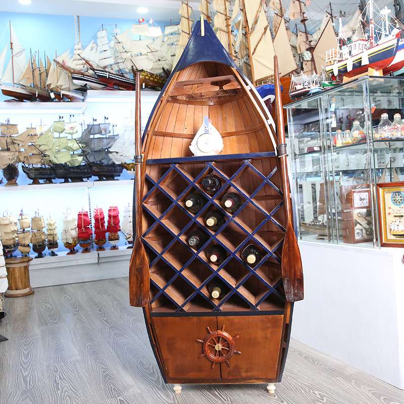 创意木制红酒柜船型手工海洋主题仿古色酒吧装饰工艺品摆件
