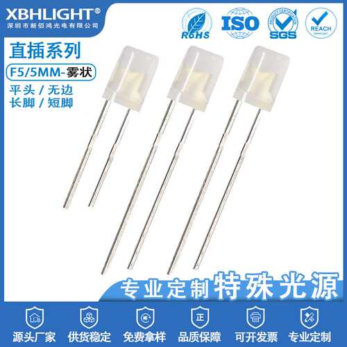 F5/5MM平头无边雾状单色LED直插式指示灯珠长脚短脚发光二级管led