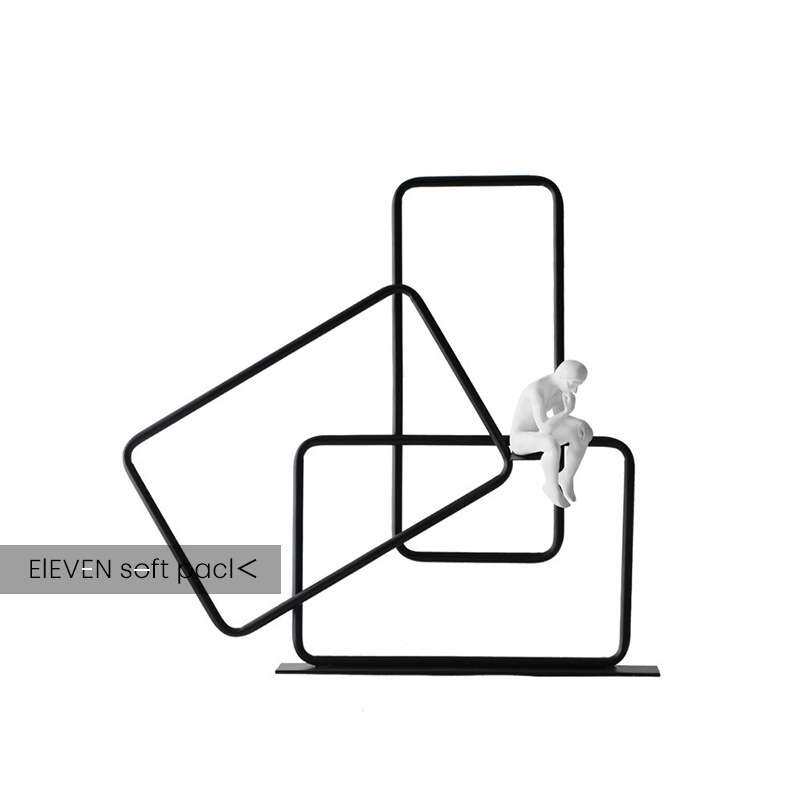 现代北欧几何铁艺思考者人物摆件样板房家居办公室桌面创意装饰品