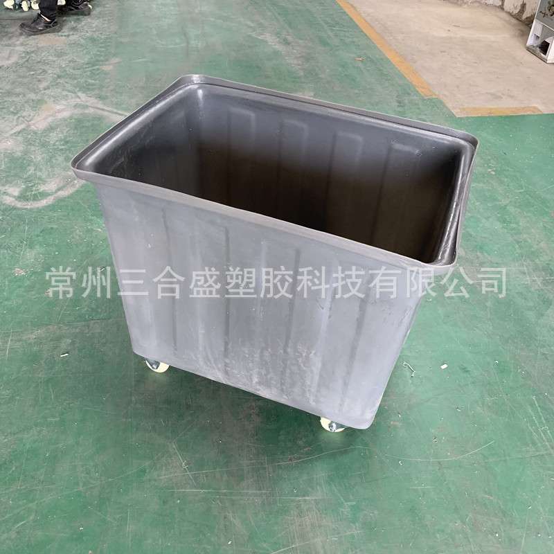 推布车方桶酒店布草笼车长方形牛筋塑料桶厂家带轮塑胶箱灰色