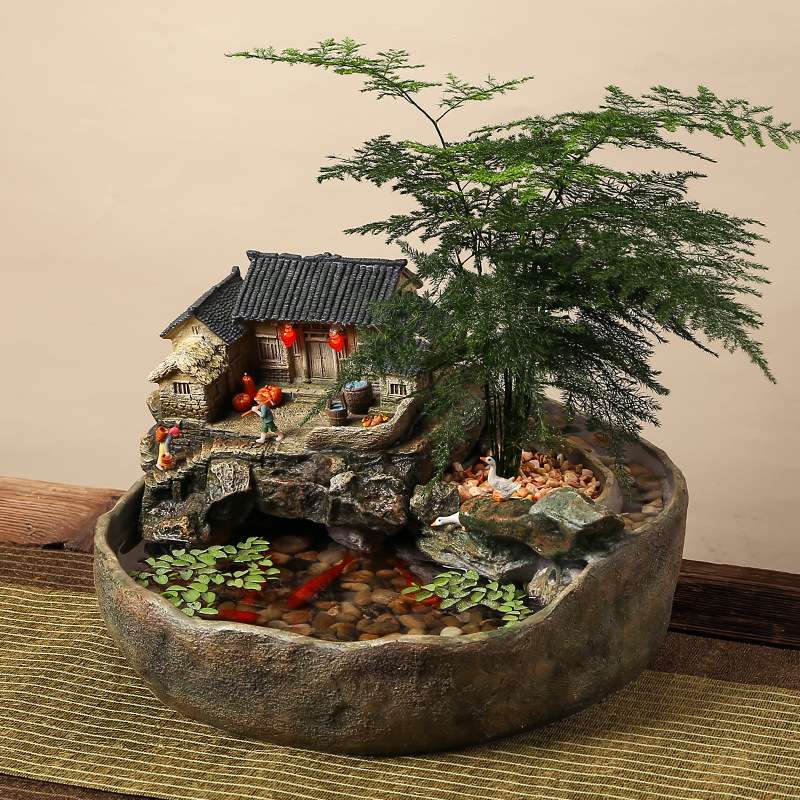复古农家小院微景观老房子创意盆栽水培花盆器皿桌面鱼缸流水摆件