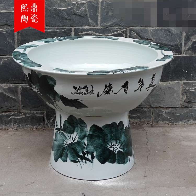 景德镇陶瓷手绘釉下彩荷花陶瓷鱼缸 假山盆家居装饰品水培植物缸